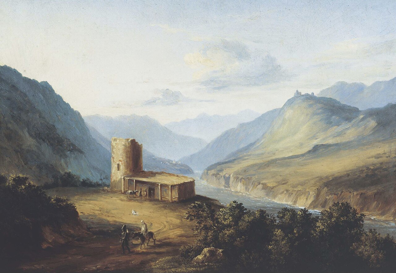 Военно-Грузинская дорога близ Мцхеты (Кавказский вид с саклей). 1837. Картина М. Ю. Лермонтова